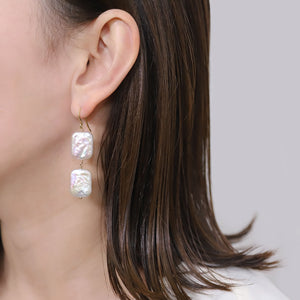 "S class" Double Square Pearl Earrings