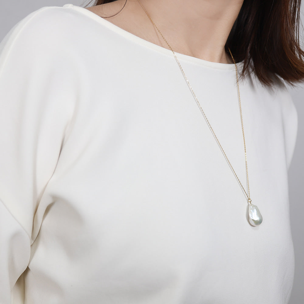 "S class" White Baroque Pearl Azuki-chain Necklace