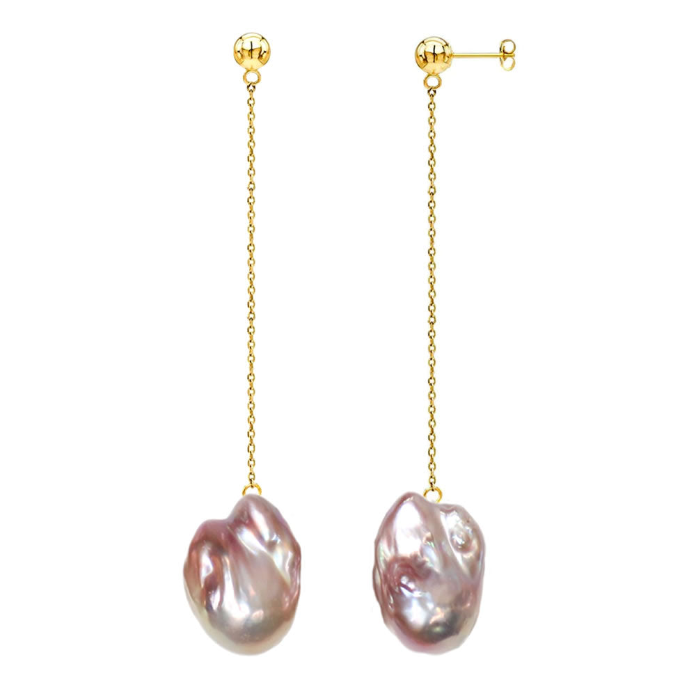 "S class" Natural Color Baroque Pearl Long Chain Earrings
