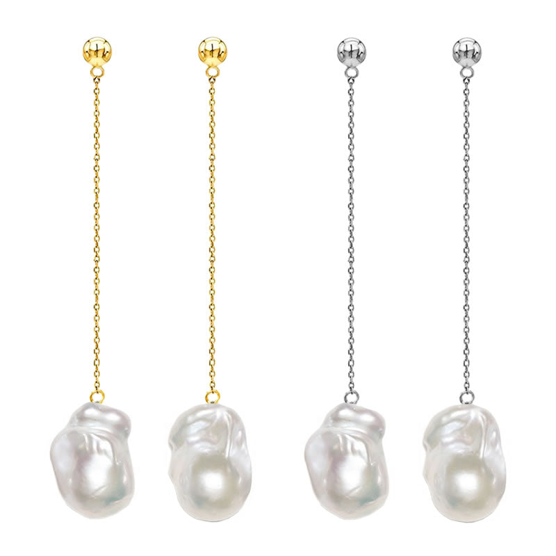 "S class" Baroque Pearl Long Chain Earrings