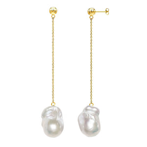 "S class" Baroque Pearl Long Chain Earrings
