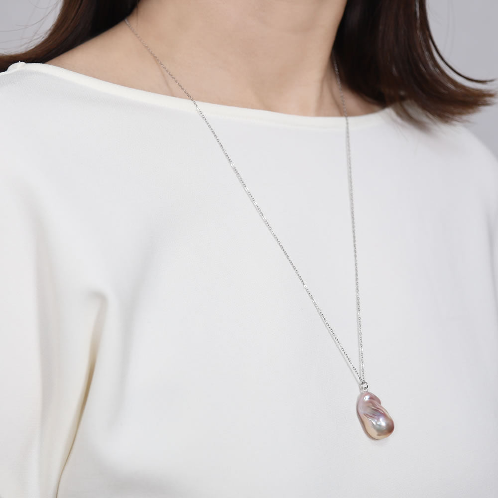 "S class" Natural Color Baroque Pearl Azuki-Chain Necklace