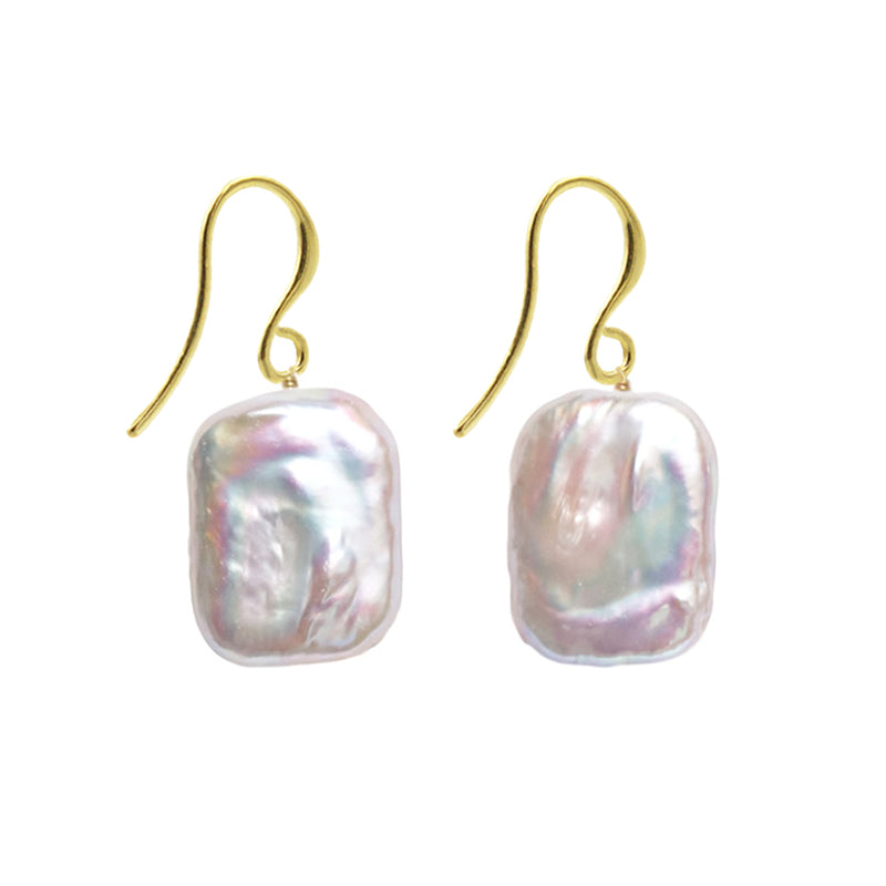 "S class" White Square Pearl Earrings