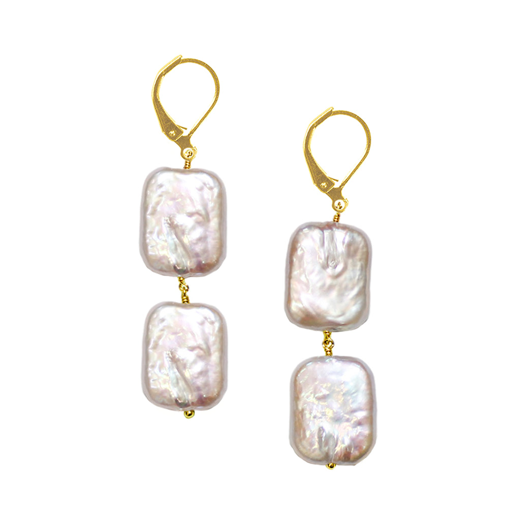 "S class" Double Square Pearl Earrings